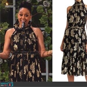 IRO Black and Gold Metallic Halter Midi Dress